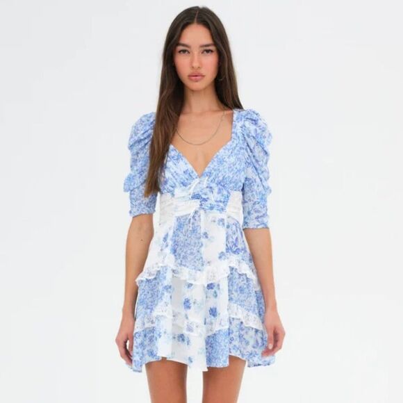 FOR LOVE & LEMONS Rosalyn Mini Dress in Blue (size XS & M) NWT - Picture 1 of 8